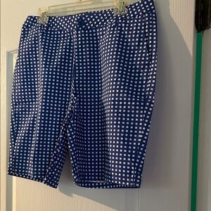 Jessica London Navy and White Checked Flat Front Shorts